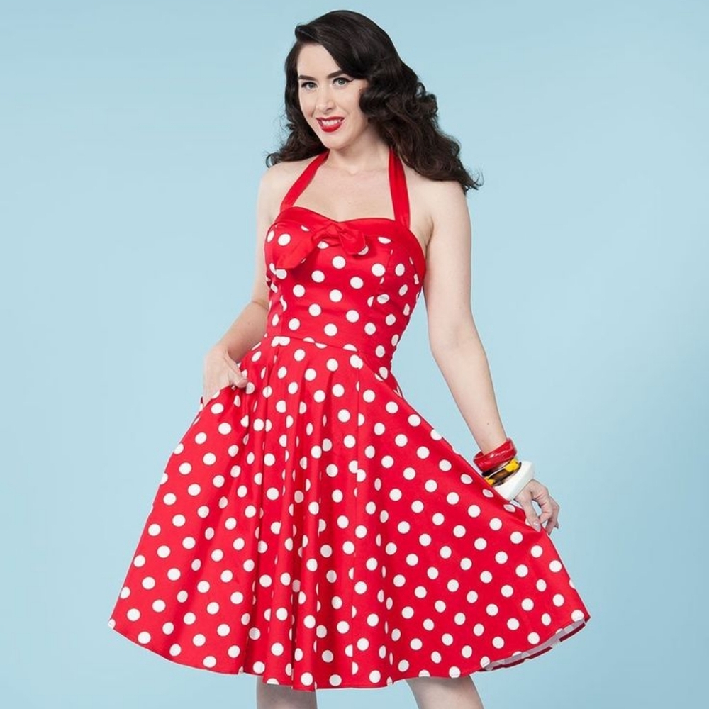 Pinup Girl Clothing Couture Kimmy Halter Dress Red Dots XS DisneyBound